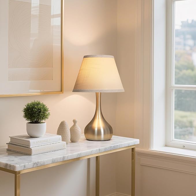 Touch Table Lamp for Bedroom Set of 2, 3-Way Dimmable Bedside Lamp for Nightstand, 17” Modern Metal Desk Lamp with Linen Shade for Living Room, Kids Reading, Dorm, Home Office Decor, Bulb Included