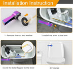 Hibbent Universal Metal Front Mount Toilet Handle Replacement Kit, Brass Toilet Flush Tank Lever with Stainless Steel Flapper Chains for Most Toilets, Rainbow Finish