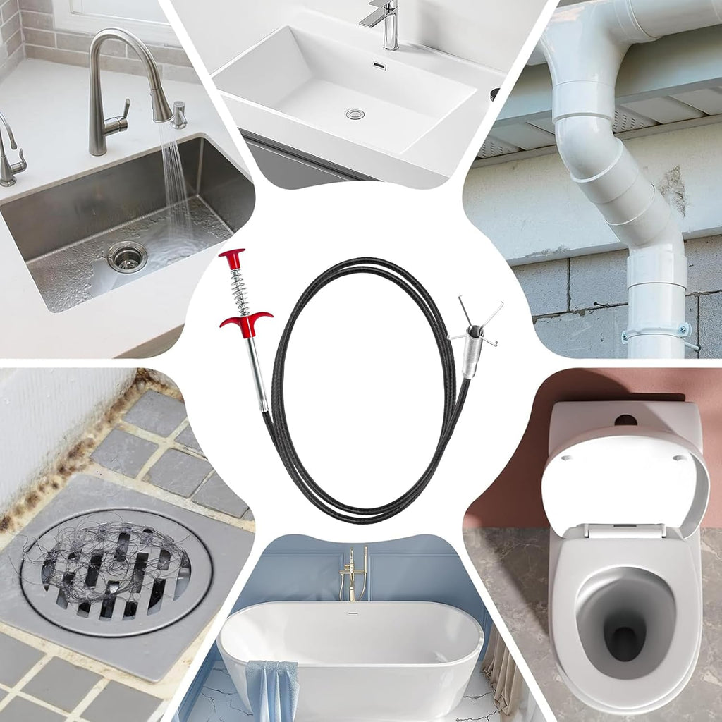 61" Drain Snake & Drain Clog Remover Tool with Bendable Hose & 4 Claws Shower Drain Cleaner for Unclog Hair