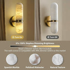 Alabaster Wall Sconces, 13in Brass Alabaster Sconce, Modern Spanish Natural Marble Sconces Lights, Gold Sconces for Bathroom Vanity Bedroom Living Room Staircases Hallway