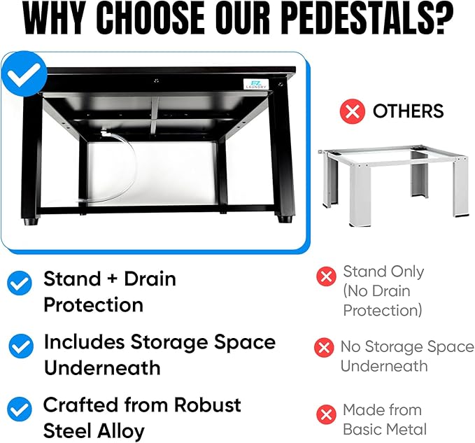 Washer and Dryer Pedestals - 29" W, 16" H, Black Steel Universal Fit with Major Brands, Leak-Proof Laundry Pedestal with Drain Pan & Hose, Washer and Dryer Stand for Back Pain Relief, 800 lbs Capacity