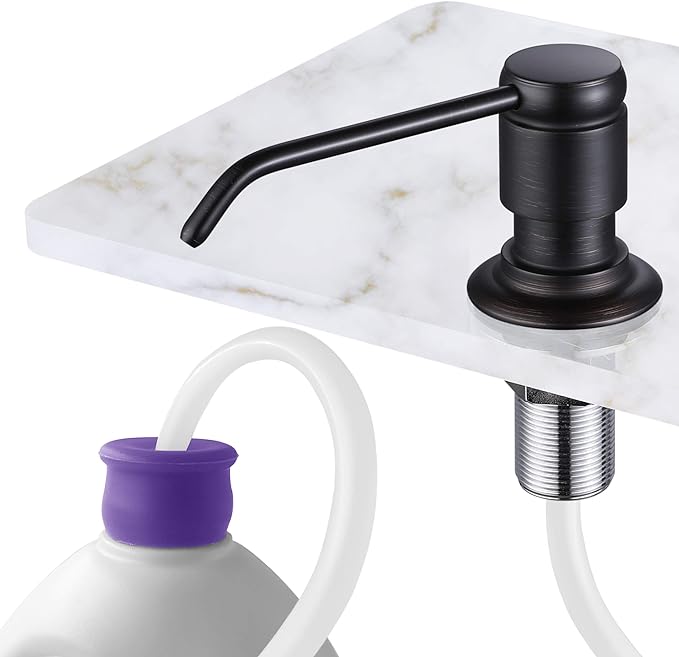 GAGALIFE Soap Dispenser for Kitchen Sink (Oil Rubbed Bronze) and Extension Tube Kit, Complete Brass Head, 40" Silicone Tube Connect to The Soap Bottle Directly, No More Top Refill
