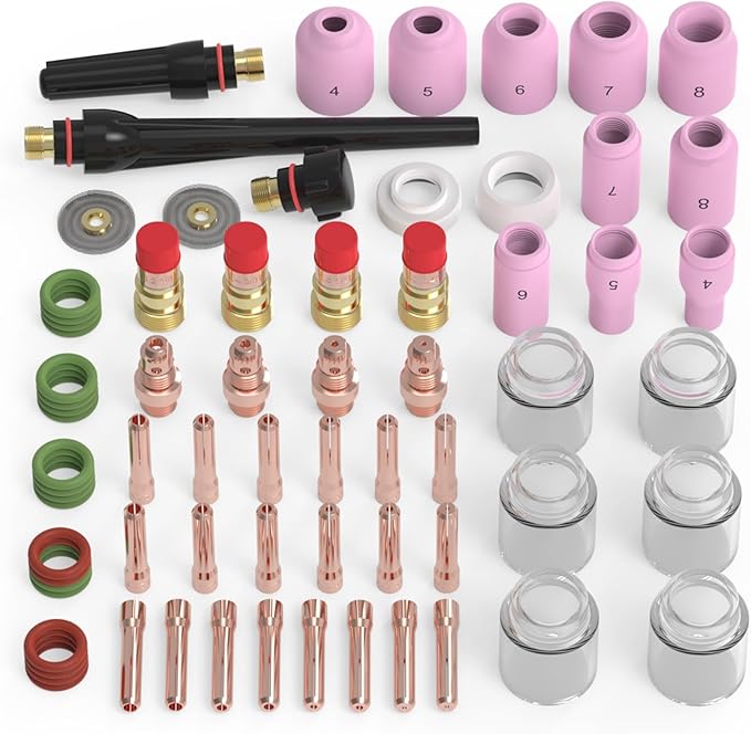 TOOLIOM 71Pcs TIG Welding Torch Accessories Kit Stubby Gas Lens Glass Cup Ceramic Cup Back Cap Kit for WP-17/18/26
