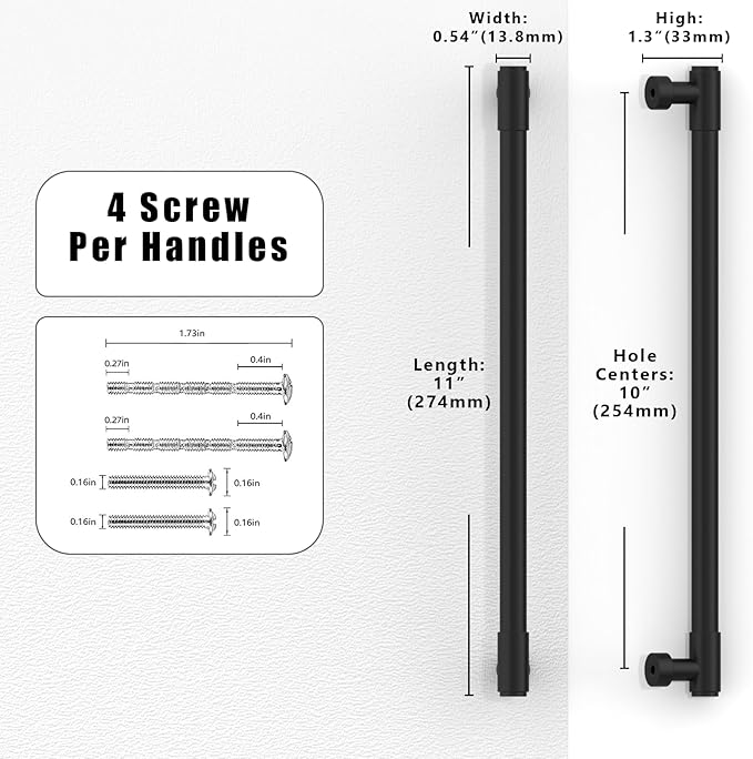 10 Pack Matte Black Cabinet Pulls 10 Inch(254mm) Kitchen Cabinet Handles Cabinet Hardware for Drawer Pulls