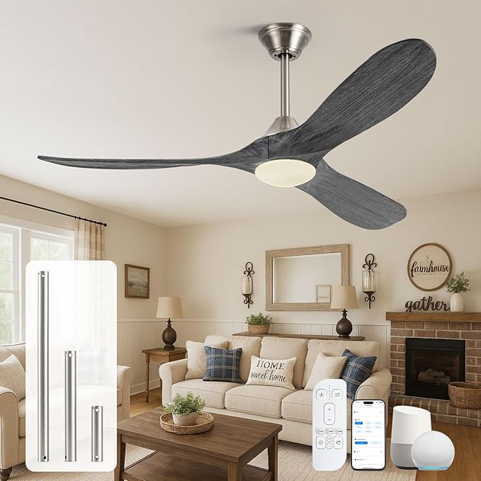 52" Smart Ceiling Fan with Light - Alexa & App & Remote Control, Quiet Reversible Energy Efficient DC Motor, 3CCT Dimmable, Modern Indoor Outdoor Ceiling Fans for Patios Garage Gazebo Porch Bedroom
