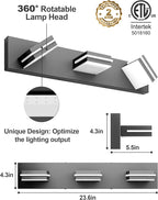VOLISUN 5CCT Bathroom Light Fixtures Over Mirror, Dimmable, 360°Rotatable Head, 24 inch, 3 Light Bathroom Vanity Light Fixtures, Black LED Vanity Lights for Bathrooms-ETL Certificated
