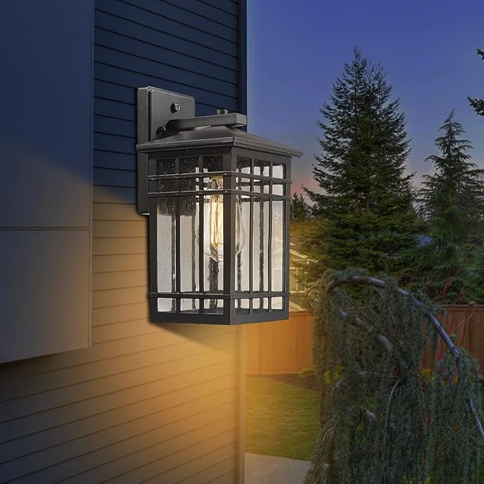 Dusk to Dawn Outdoor Wall Lantern,Exterior Wall Mount Light, 1-Light Outdoor Wall Lighting Fixture for Porch,Garage, Patio, Hallway and Entryway (Black-Wall Light, 1 Pack),DDAMS-W18