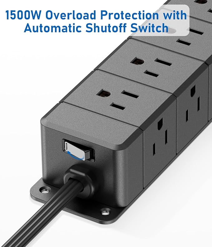 30W USB C Power Strip Surge Protector,4 Side 12 Outlets Desk Power Strip with Ultra Thin Flat Plug,PD Fast Charing,2 USB-C,2 USB-A(4 USB Total 40W),10ft Flat Extension Cord with Multiple Outlets,1200J