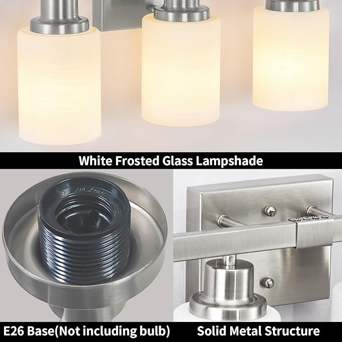 38" Bathroom Vanity Light, 6-Light Nickel Vanity Lights for Bathroom, Wall Sconce Lighting with Milky White Glass Shade, Wall Lights,Bath Vintage Wall Mounted Lamps for Mirror Bedroom