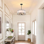 15.7 Inch Drum Dining Room Light Fixture Over Table, Modern Fabric Chandeliers Pendant Light for Dining Room,for Kitchen,Entryway,Living Room