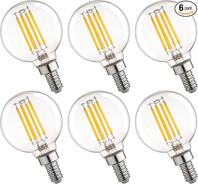 G16.5 Led Bulb, Small Round Edison Light Bulbs, Dimmable E12 Globe Clear Vanity Light Bulbs, 5w 4000k Vintage LED Filament Edison Bulb