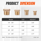 24 PCS Brass Hex Pipe Plug Fittings Kits 1/8" 1/4" 3/8" 1/2" NTP Brass Plug Male Threaded