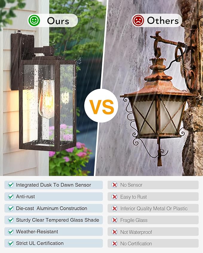 VIANIS Large Dusk to Dawn Porch Lights Outdoor, Oil Rubbed Bronze Exterior Light Fixture Wall Mount, Modern Outdoor Wall Sconce Lantern for Front Door, Outside Garage Lights for House Coach Patio