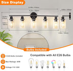 DLLT 5-Light Bathroom Light Fixtures: Black Modern Vanity Lights with E26 Bulbs - Clear Glass Shade Bathroom Wall Lamp for Mirror Kitchen Living Room Hallway Cabinet Porch