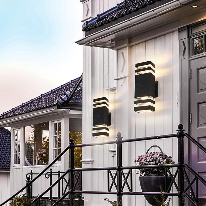 Dusk to Dawn Outdoor Lighting, LED Wall Sconce Sensor Waterproof Porch Lights 14W Black Exterior Up and Down Light Fixture for Porch Hallway Patio Garden Corridor