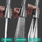 Metal Kitchen Faucet Head Replacement, 3-Function Pull Down Spray Head for Kitchen Faucet, High Pressure Sink Spray Nozzle with 9 Adapters Compatible with American Standard, Brushed Nickel