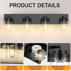 IZORRO Bathroom Vanity Light Fixture, 4-Light 27.5 Inch Matte Black Bathroom Light Fixtures Over Mirror, with Clear Glass Shade, Modern Farmhouse Vanity Lights, Rustic Restroom Lighting Fixtures