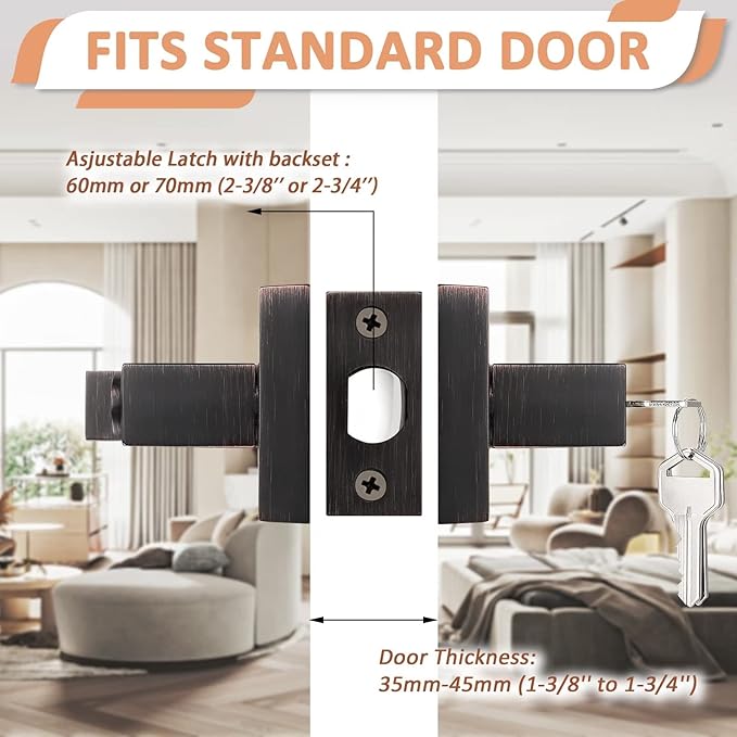 Probrico 3 Pack Oil Rubbed Bronze Entry Door Lever with Lock, One Keyway Entrance Door Locksets for Front Door (Three Same Keys), Exterior Square Door Lock Interior Bedroom Entrance Door Knob