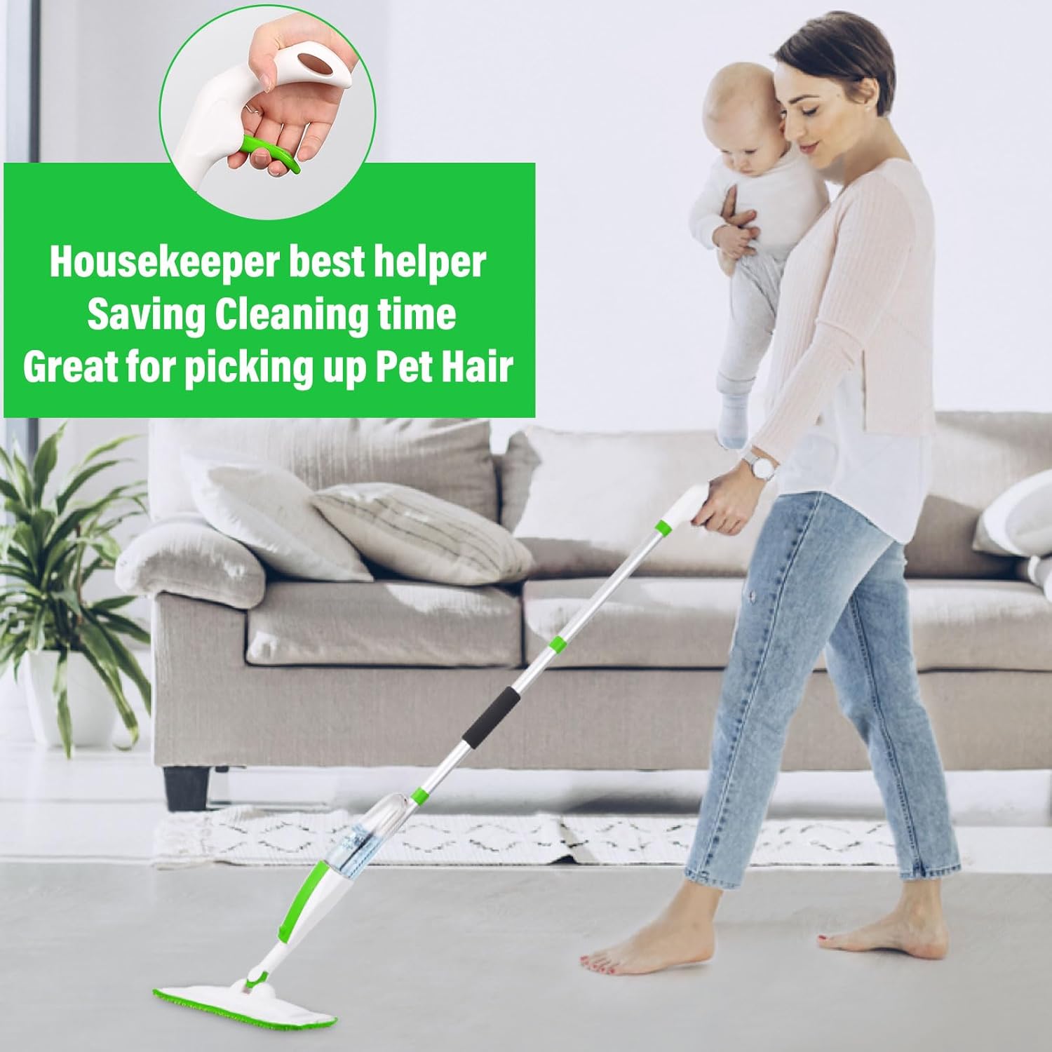 Mops for Floor Cleaning Wet Spray Mop with 14 oz Refillable Bottle and 3 Washable Microfiber Pads Home or Commercial Use Dry Wet Flat Mop for Hardwood Laminate Wood Ceramic