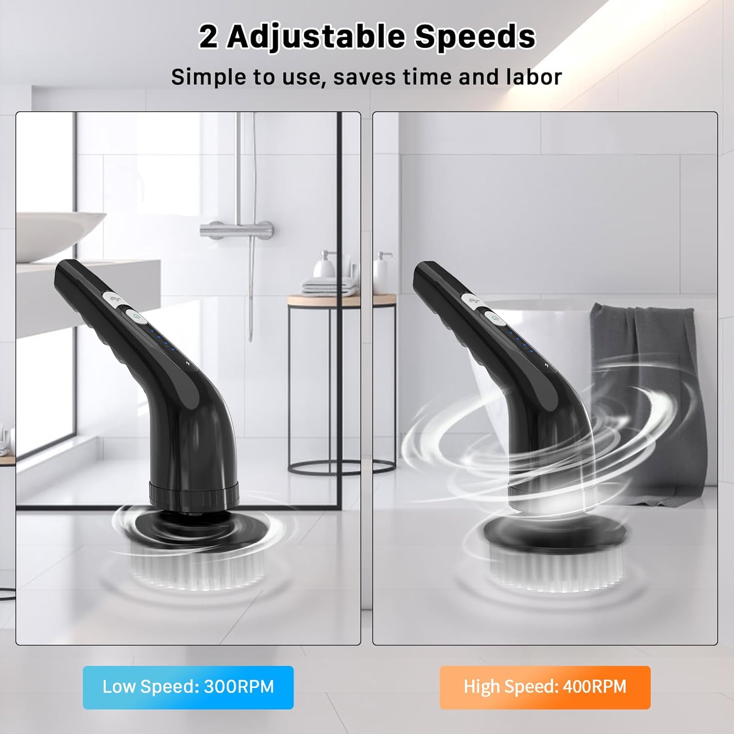 Electric Spin Scrubber, Cordless Cleaning Brush, Shower Scrubber with 7 Replaceable Brush, 2 Speeds and Adjustable Extension Handle for Bathroom Shower Bathtub Glass Car(Black)
