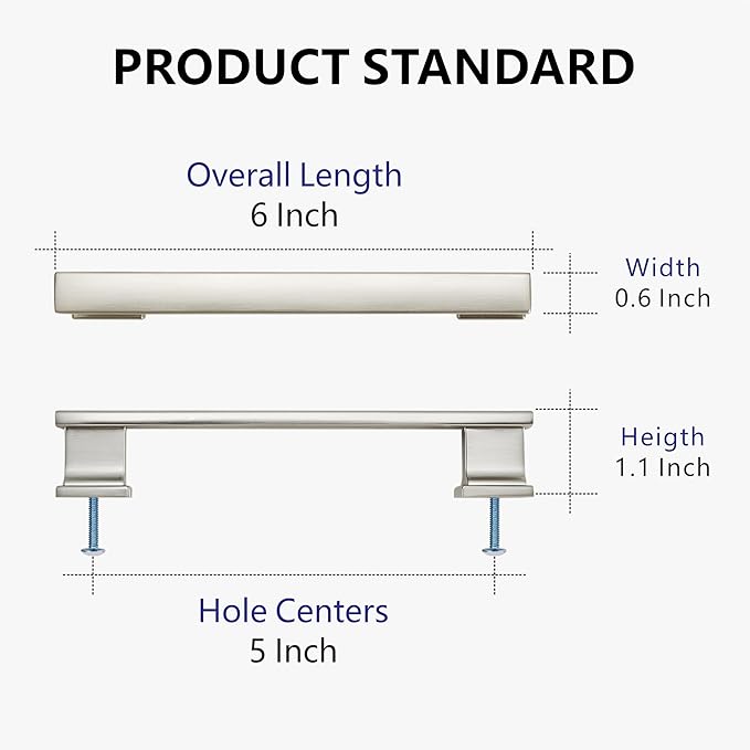 10 Pack 6 Inch Length|5 Inch(128mm) Hole Center Brushed Satin Nickel Kitchen Cabinet Handles, Cabinet Pulls Kitchen Cabinet Hardware, Cupboard Pulls, Drawer Handles