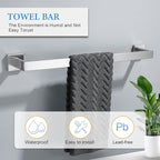 Brushed Nickel Bathroom Towel Bar Set Bathroom Accessories Hardware Set Including Double Towel Bar Towel Ring Coat Hook and Toilet Paper Holder with Shelf. Wall Mounted Stainless Steel