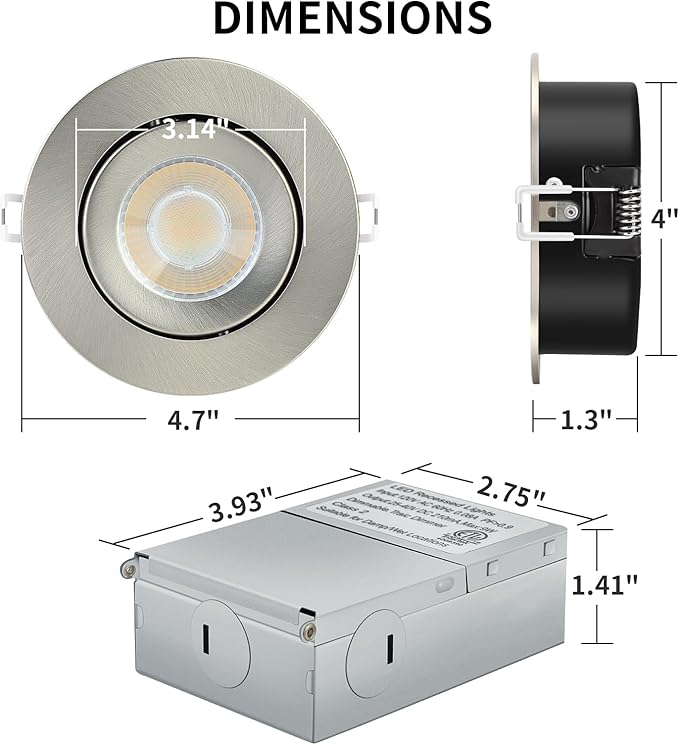 Brushed Nickel 4 Inch Recessed Lights with Night Light 6 Pack,Ajustable Recessed Lights,spot Lights Indoor with Junction Box,5CCT Selectable,9W 750LM,Dimmable