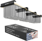 HANDT Overhead Garage Storage Rack, Connectable Heavy Duty Metal Ceiling Rails For Garage Storage Organization Shelving System, Hanging Racks For Tote Containers, Supports Up To 3 Bins, 2 Sets Black