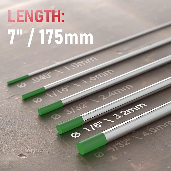 YESWELDER TIG Welding Tungsten Electrode Pure Tungsten 1/8" x 7" (Green, EWP) 10-pk