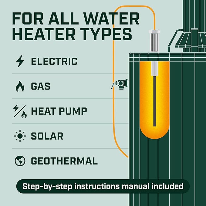 Corro-Protec Powered Anode Rod for Water Heater, 20-Year Warranty, Eliminates Rotten Egg/Sulfur Smell within 24 hours, Stops Corrosion and Reduces Limescale, Electrical Anode Rod Made of Titanium
