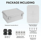 TICONN Waterproof Electrical Junction Box IP67 ABS Plastic Enclosure with Hinged Cover with Mounting Plate, Wall Brackets, Cable Glands (Off-White, 13.8"x9.8"x5.9")
