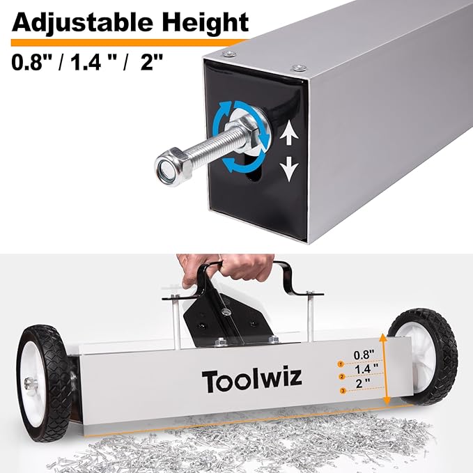 Toolwiz Magnetic Pick Up Sweeper with Wheels 24-inch Large Magnet Pickup Lawn Sweeper Roofing Tools, 33Lbs Yard Tools with Telescoping Holder and Quick Release Latch for Heavy Duty Metal Clean up