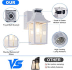 Porch Light with GFCI Outlet Dusk to Dawn Motion Sensor Outdoor Light 3 Light Modes Exterior Light Fixture Waterproof Outside Wall Light for House Patio Garage（White）