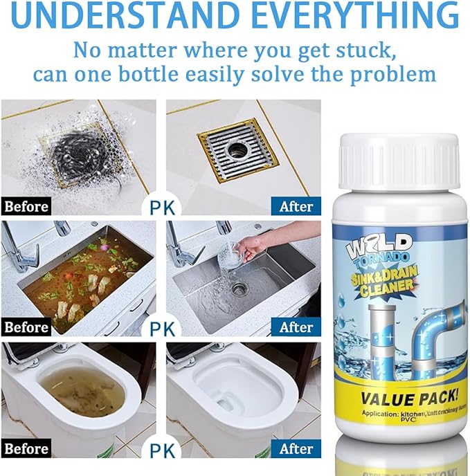 (2PCS) Wild Tornado Sink & Drain Cleaner Powder - Pipeline Dredging Agent for Kitchen & Bathroom, Suitable For All Sewers