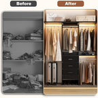 4FT Small Closet System with 3 Fabric Drawers, 48'' Closet Organizer System With 3 Adjustable Shelves, Flexible Built-In Clothes Garment Rack for Small Space, 48" L x 13" W x 71" H, Dark Black