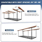 3X8FT Overhead Garage Storage Rack, 22"-48" Height Adjustable Garage Ceiling Storage Racks, Heavy Duty Metal Garage Storage Organizer System, 750LBS Weight Capacity