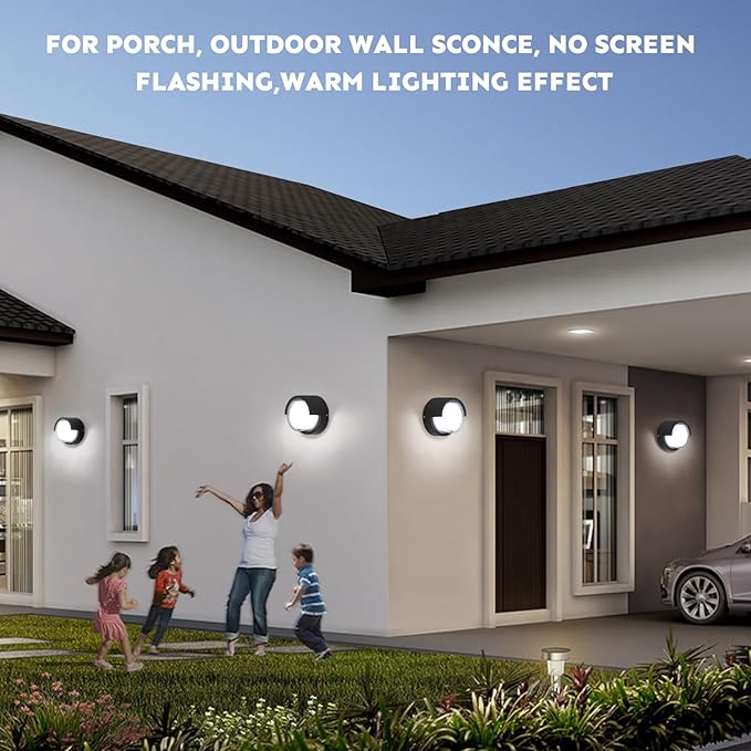 Modern Outdoor Wall Sconces - 2 Pack Minimalist Style Waterproof Wall Mount Lights - 6500K Black Cold Lights - Circular Aluminum