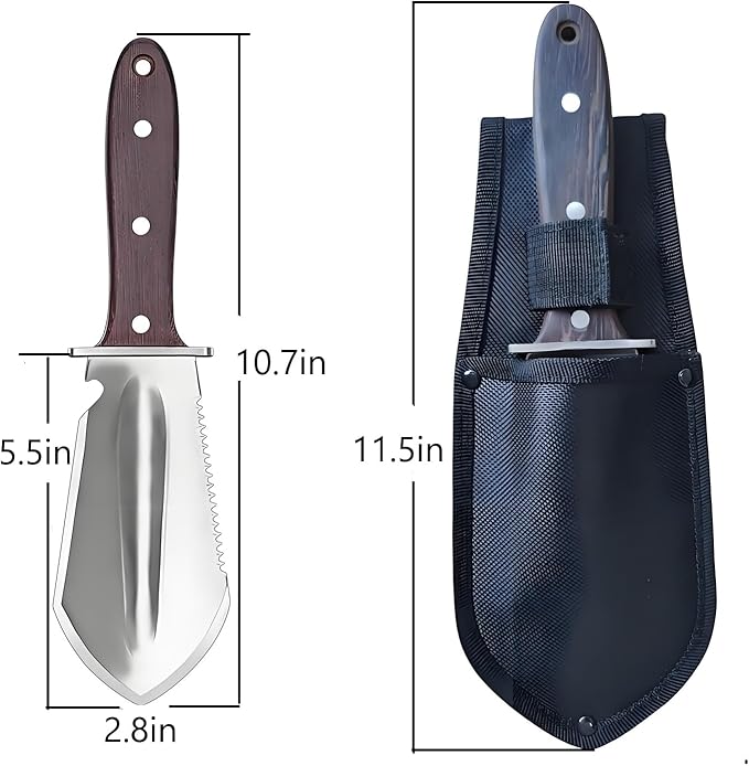 Hori Hori Garden Knife, Garden Tools with Sheath for Weeding,Planting,Digging, Stainless Steel Blade with Cutting Edge, Full-Tang Wood Handle with Hanging Hole