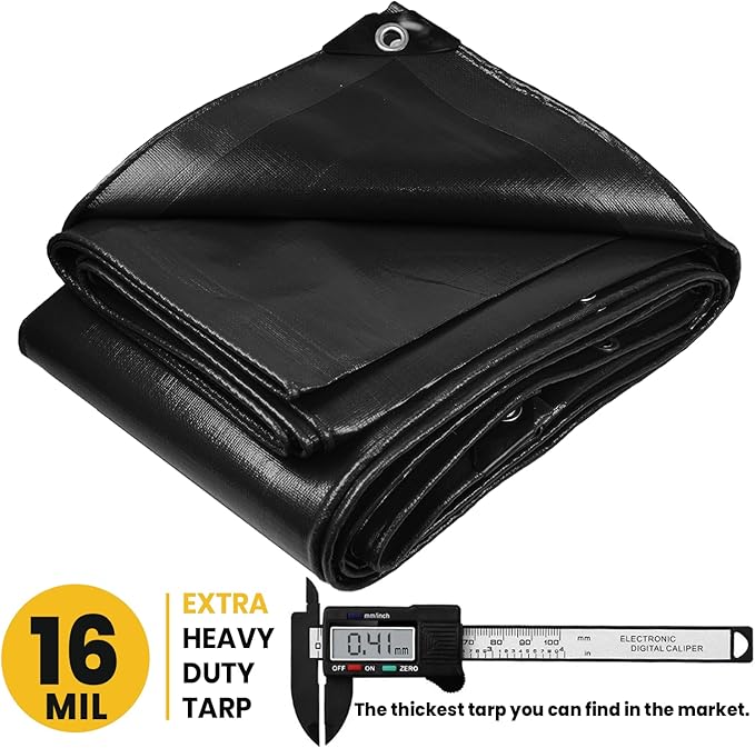 PROTARP Extra Heavy Duty 16 Mil Tarp Cover, Waterproof, UV Resistant, Rip and Tear Proof, Poly Tarpaulin with Reinforced Edges for Roof, Camping, Patio, Pool, Boat. (Black 30′ X 40′)