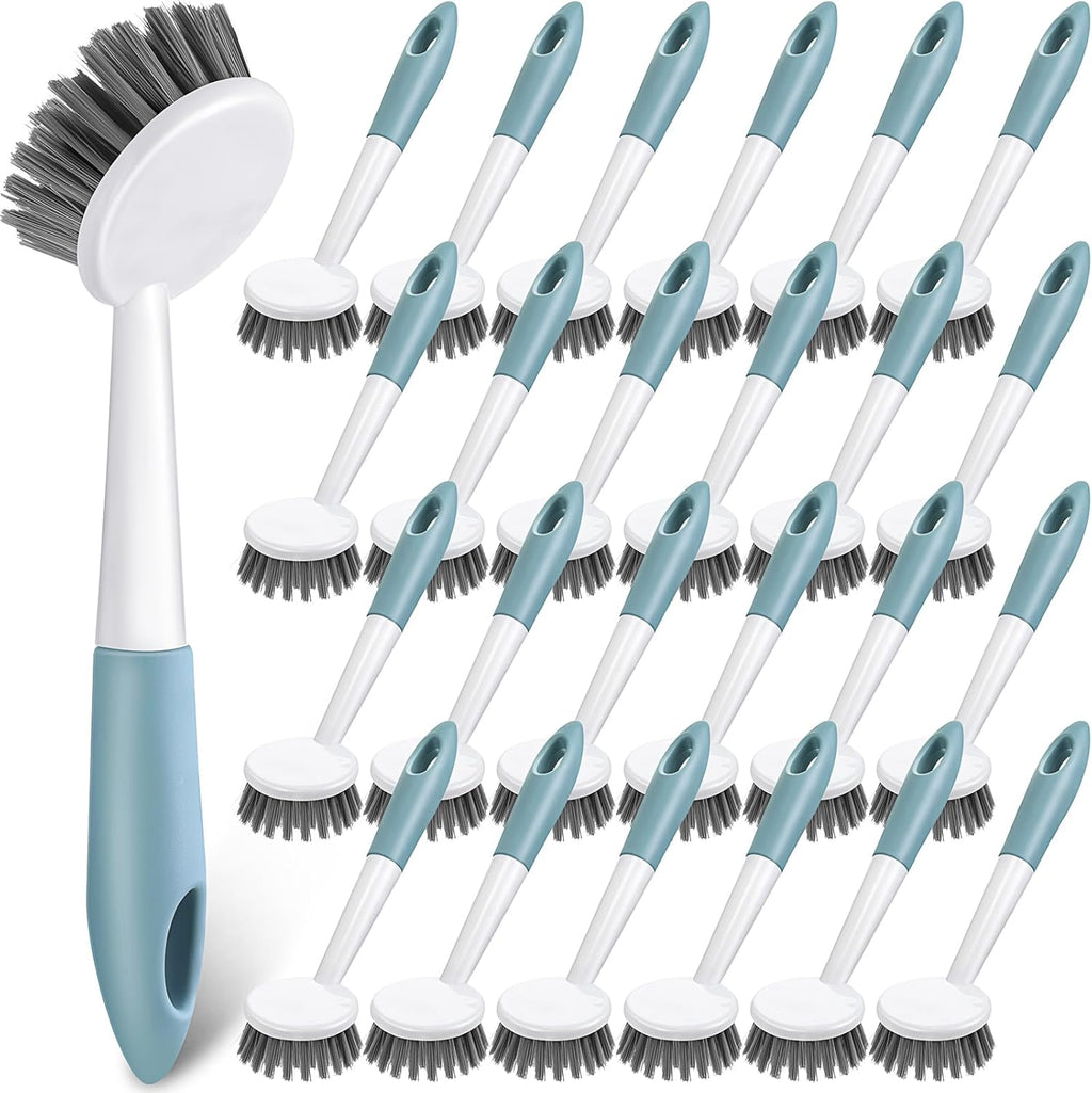 Patelai 24 Pack Kitchen Scrub Dish Brush with Long Handle Dish Scrubber with Stiff Bristles Scrub Brushes for Kitchen Dishes Washing Tools, Pots, Pans and Sink Cleaning (Celadon)