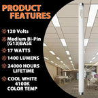 8 Pack 24 inch F17T8/841 17 Watts Light Bulb, 2 Foot Straight Fluorescent Tube T8 Tube Light, 4100K Cool White 1400 Lumen G13 Medium Bi-Pin Cap 8 Count