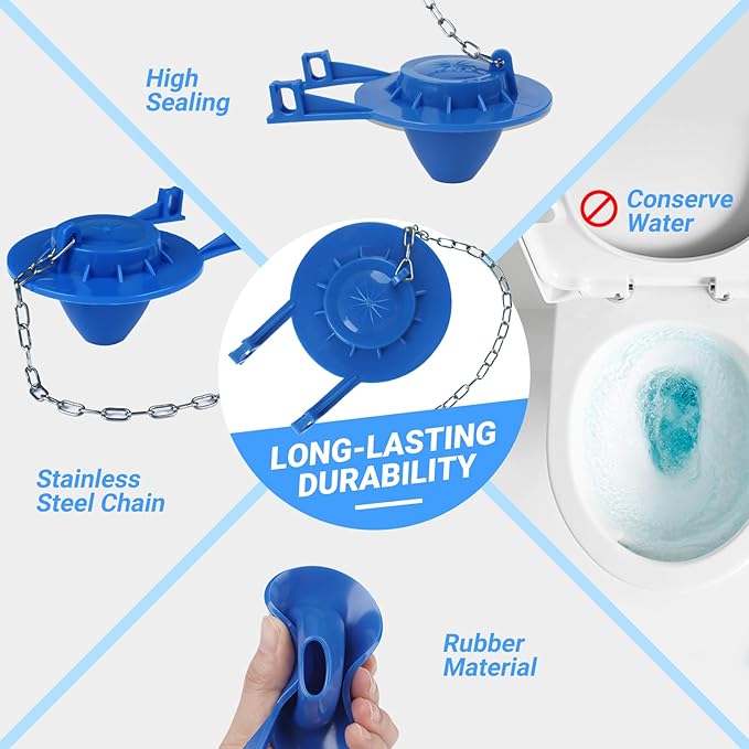 Universal Toilet Flapper Replacement 2 Inch - Compatible with Most American Standard Kohler Fluidmaster Toto Gerber Toilets Tank Water Saving Rubber Flush Valve Flapper with Stainless Chain Blue 2Pack