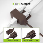 HBN Extension Cord, 3-Pack 3FT Brown, 2 Prong Indoor Extension Cord 16/2 SPT-2, 13A, 1625 W, 3-Outlet Extension Cords for Home/Office Use