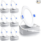 Ensenior 6 Pack 4 Inch LED Recessed Light, Dimmable, 4000K Cool White, 750LM High Brightness, 9W 120V, Damp Rated, Ultra-Thin Canless Wafer Ceiling Light - ETL & FCC & IC