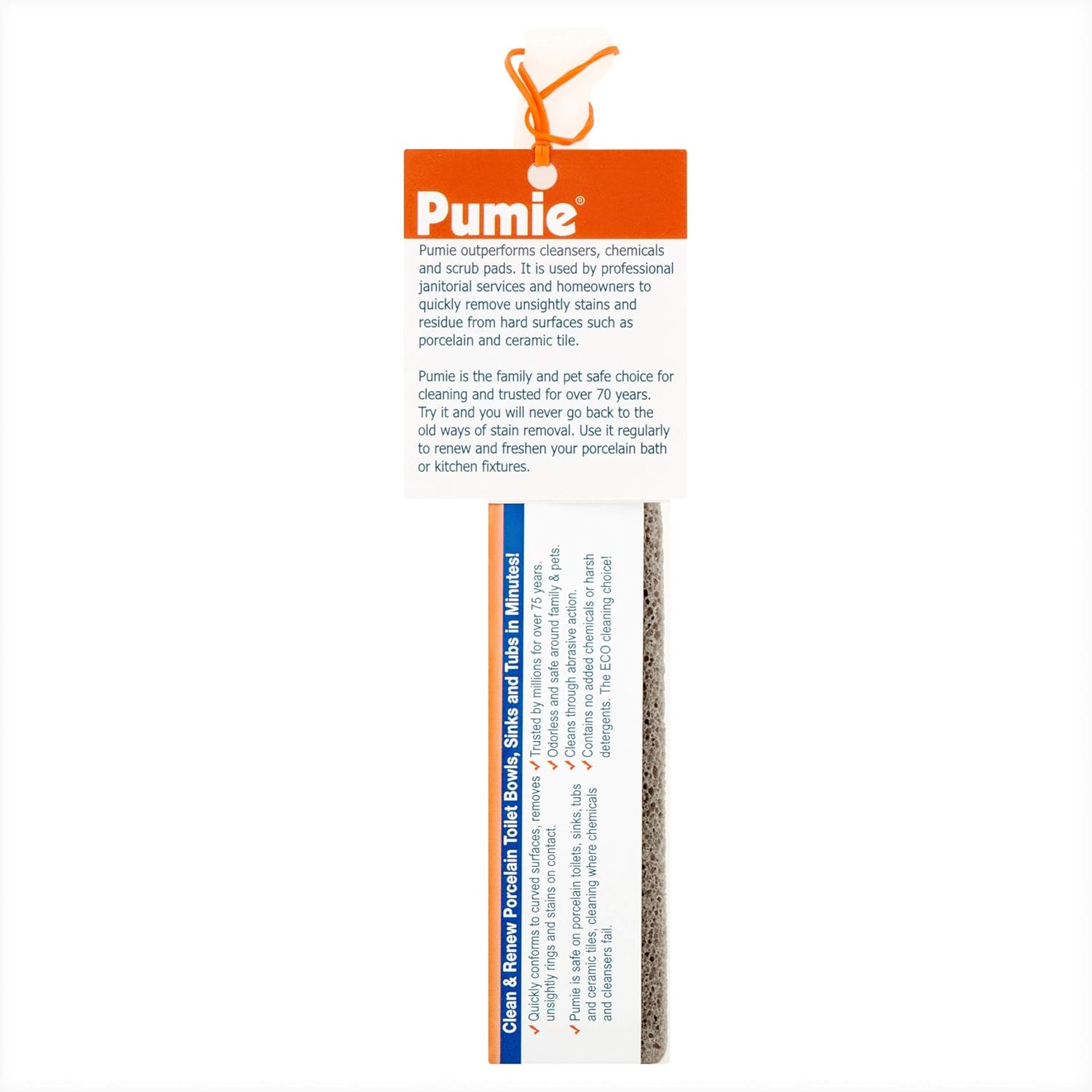 PUMIE Toilet & Tile Pumice Cleaner, Pumice Stick with Handle, Multi-Function Toilet Bowl Ring Remover by US Pumice, Bath-8, Pack of 4