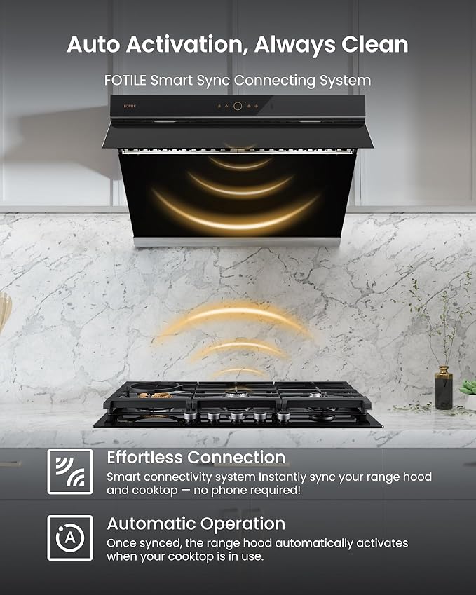 FOTILE GLG36501 36” Black Tempered Glass 5-Burner Gas Cooktop, Tri-Ring 18,000 BTUs Left Burner with Flame Failure Protection Removable Grates and Installation/LP Kit