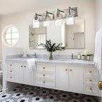 BONLICHT 4-Light Bathroom Vanity Light Fixture Brushed Nickel Industrial Wall Sconce Lighting with Hammered Glass Shade for Living Room Bedroom Hallway Porch Workshop Dressing Table