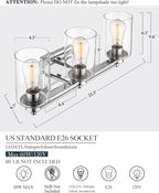 Bathroom Vanity Light Fixtures, HWH Modern Wall Sconce Lighting Over Mirror, 3-Light Vanity Wall Lamp in Chrome, 5HLT63B-3W CH