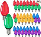 C7 Christmas Led Light Bulb, Multicolor Replacement Night Light Bulb, 0.6W Shatterproof Led Bulbs, E12 Standard Base, 50 Pack
