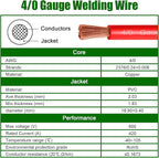 4/0 Gauge Battery Cable Copper Wire, 3FT Red+3FT Black 4/0 AWG Welding Cable Standard USA OFC Wire for Automotive, Battery, Solar, Marine and Generator